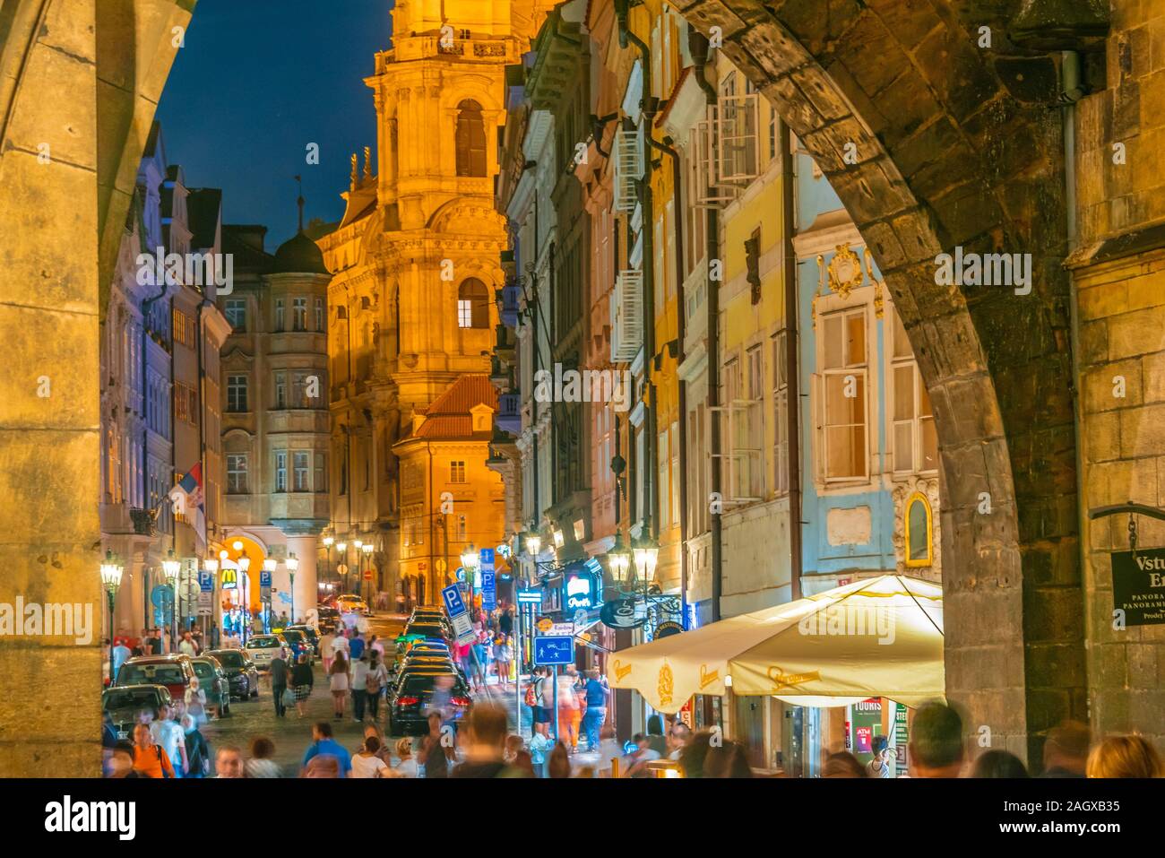 PRAGUE, CZECH REP - AUG 2, 2019: Historic architecture of downtown Prague, Czech Republicm by night Stock Photo