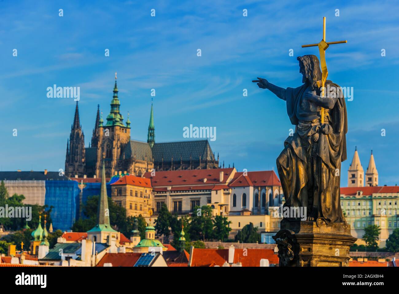 View of Hradcany district in Prague with St. Vitus Cathedral and Prague Castle. Czech Republic Stock Photo