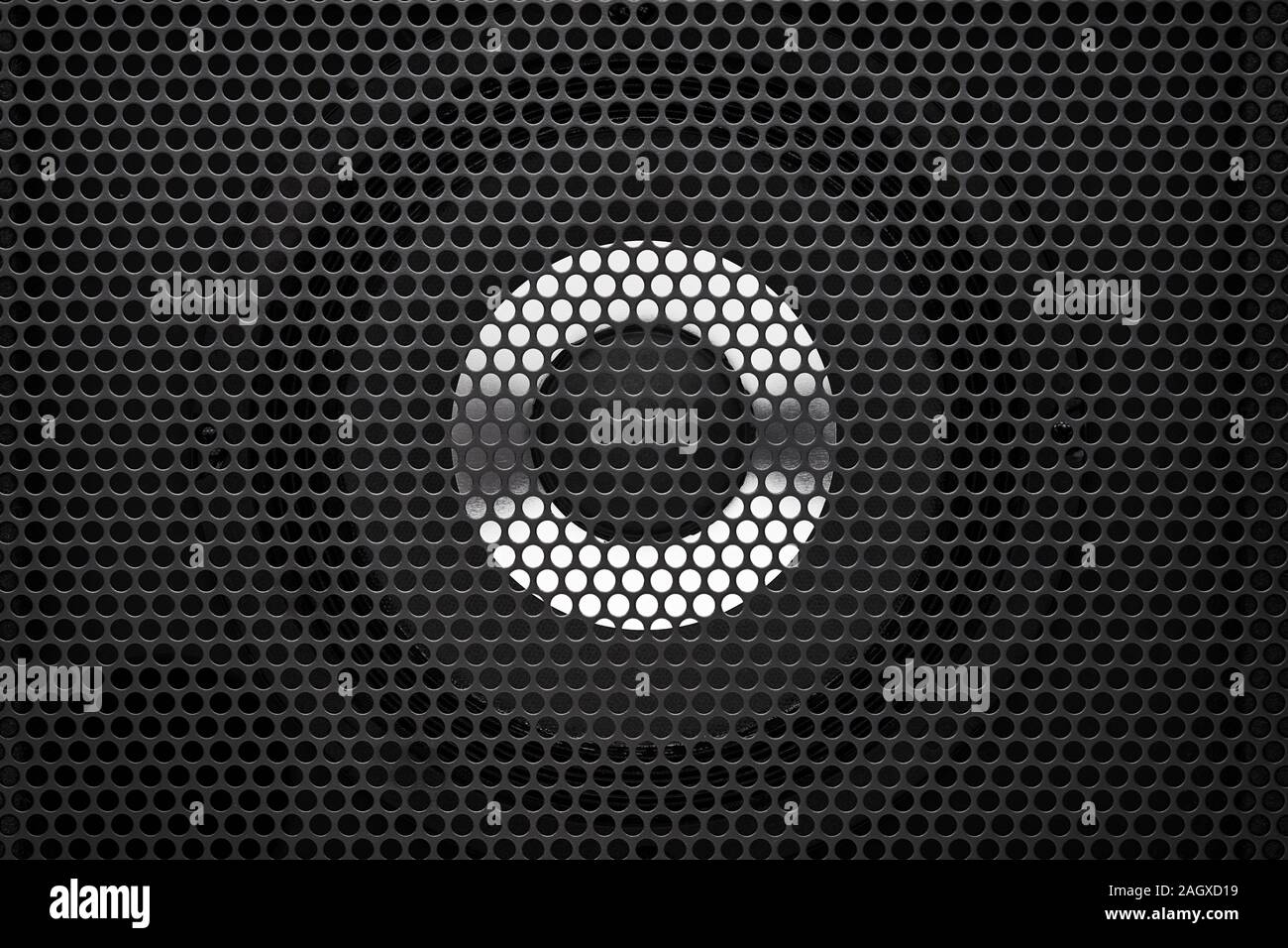 Black guitar amplifier audio speaker with protective grill detail