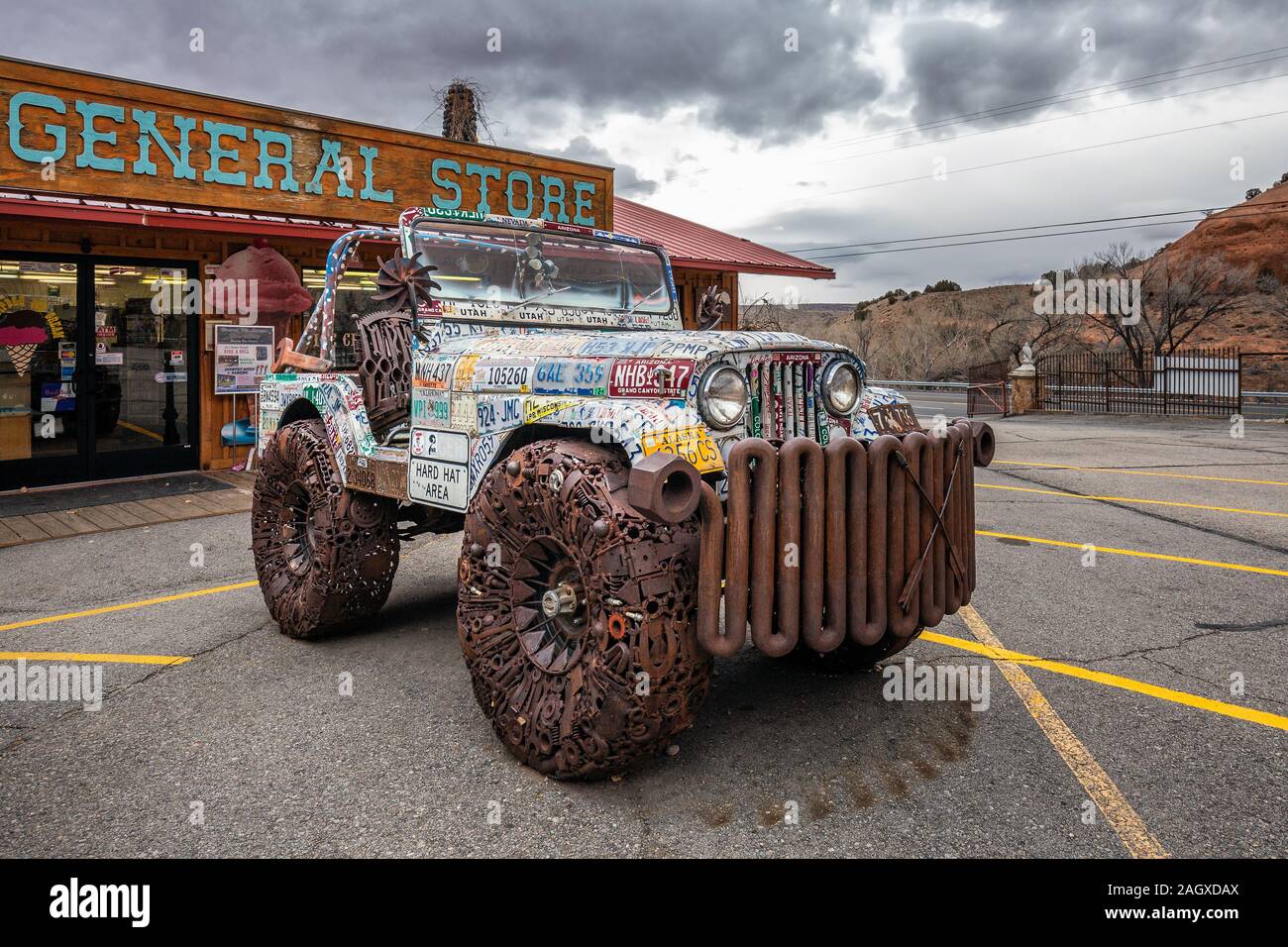 Moab, Utah, USA January 20, 2018 The Jeep is covered in license