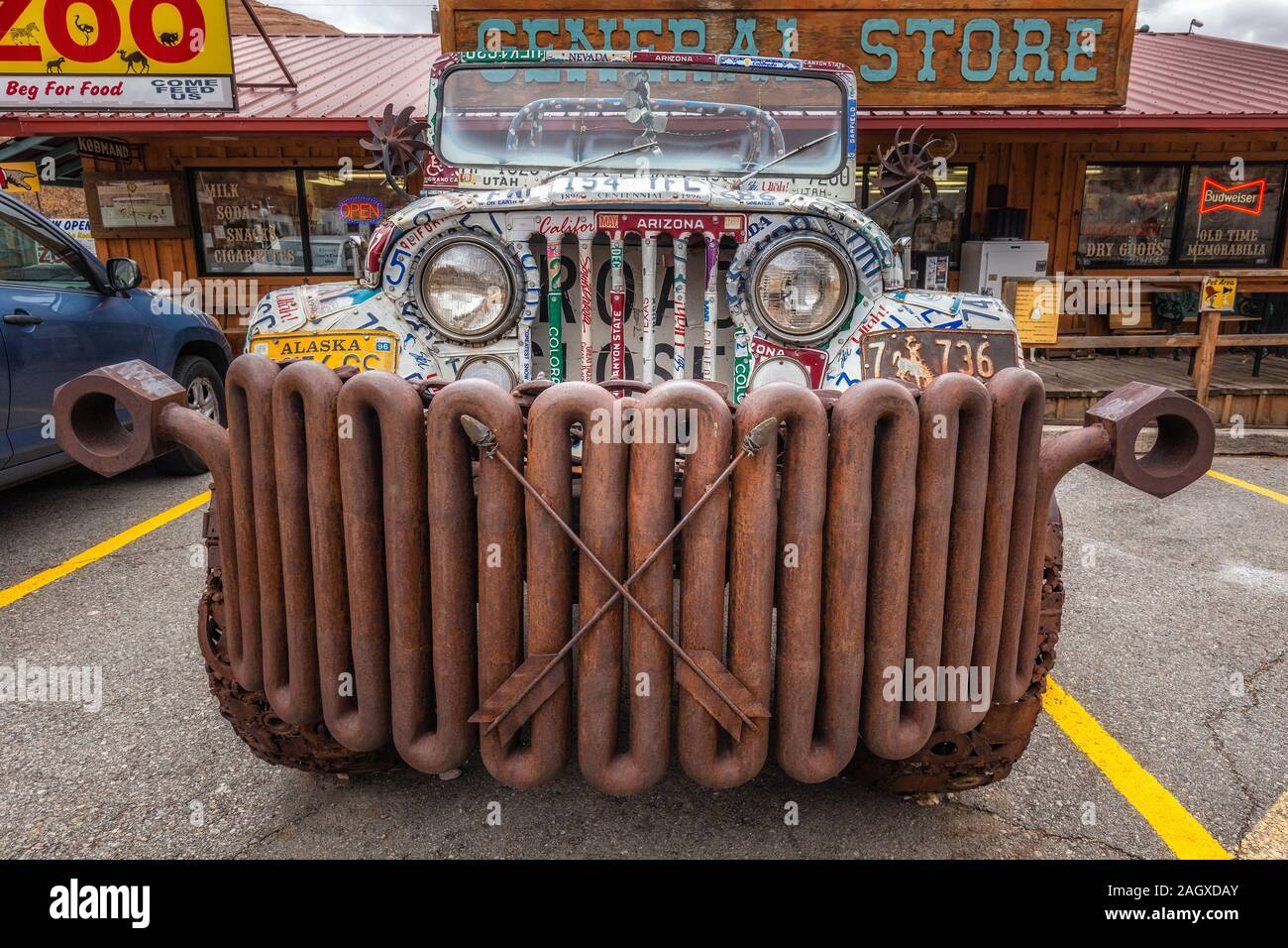 Moab, Utah, USA January 20, 2018 The Jeep is covered in license