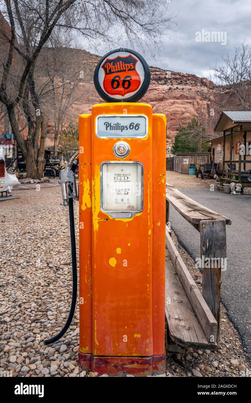 Moab, Utah, USA January 20, 2018 Classic gas station orange color on