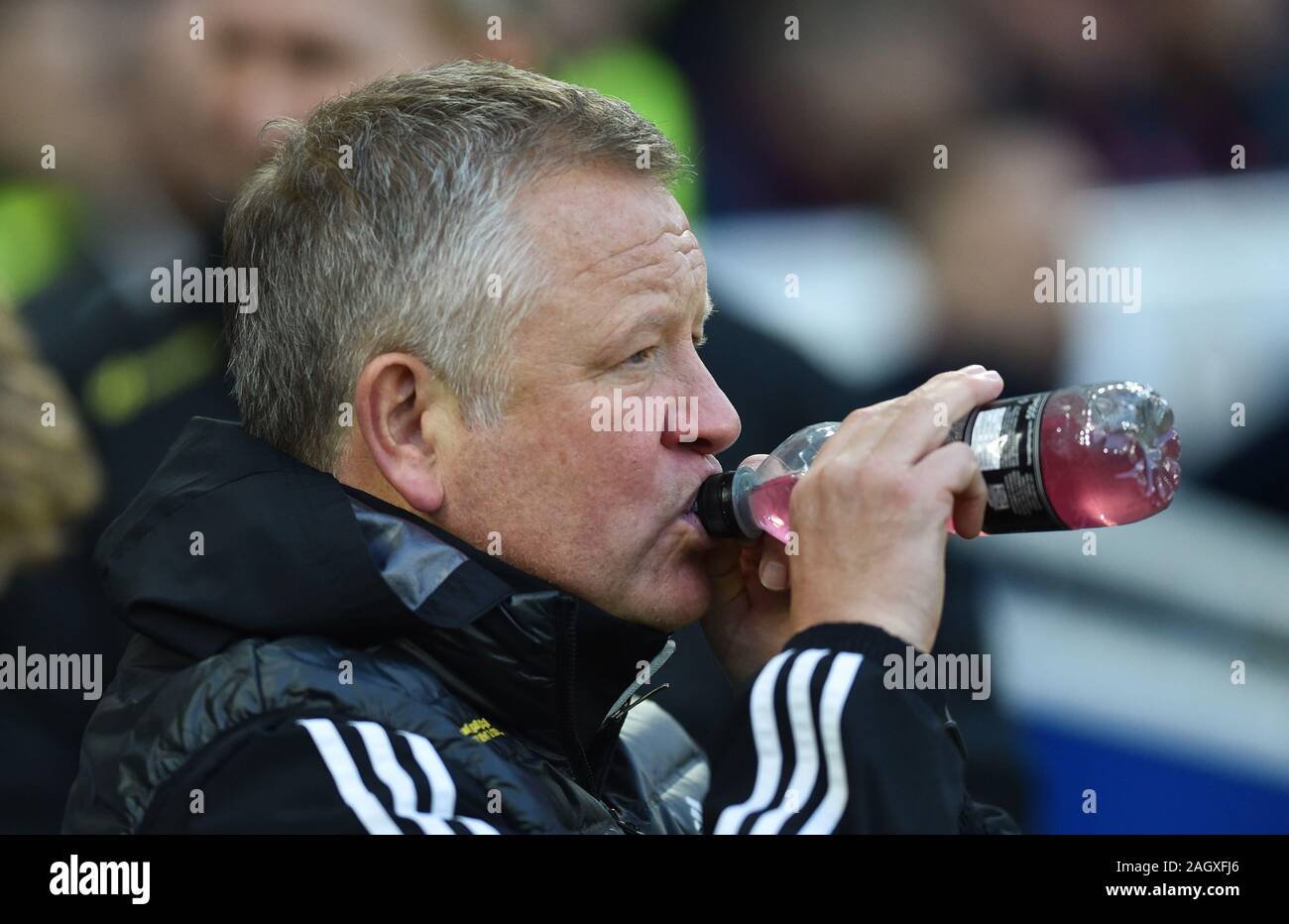 Sheffield United manager Chris Wilder during the Premier League match between Brighton and Hove Albion and Sheffield United at The Amex Stadium Brighton, UK - 21st December 2019 - Editorial use only. No merchandising. For Football images FA and Premier League restrictions apply inc. no internet/mobile usage without FAPL license - for details contact Football Dataco Stock Photo