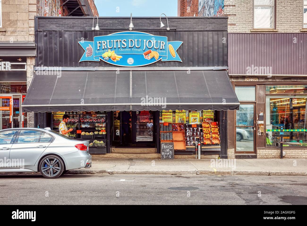 Montreal, Canada June, 2018 Exterior view of fruits du jour grocery