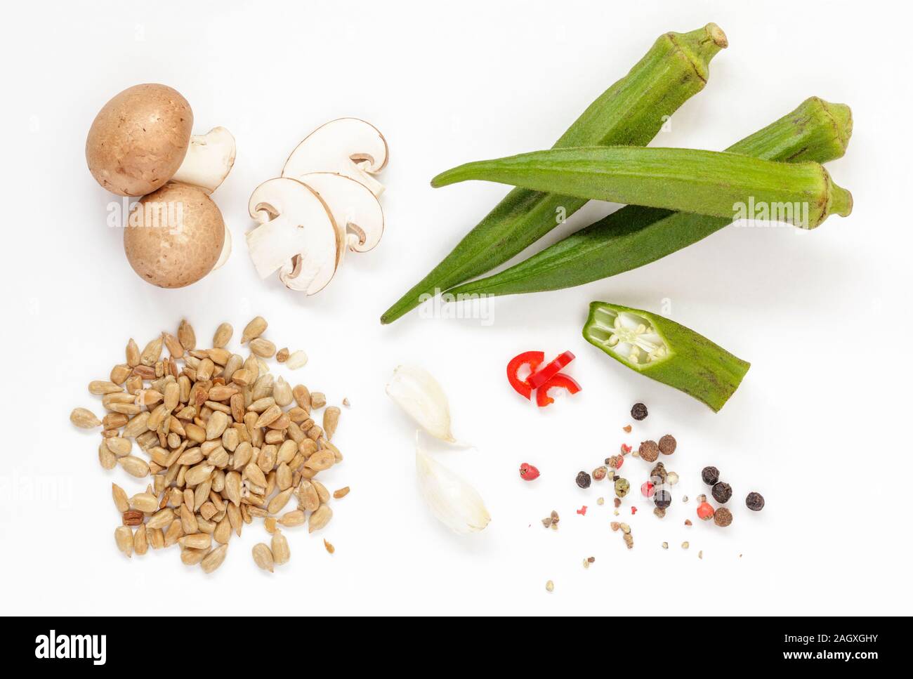 Fresh ingredients for a Okra stir fry Stock Photo