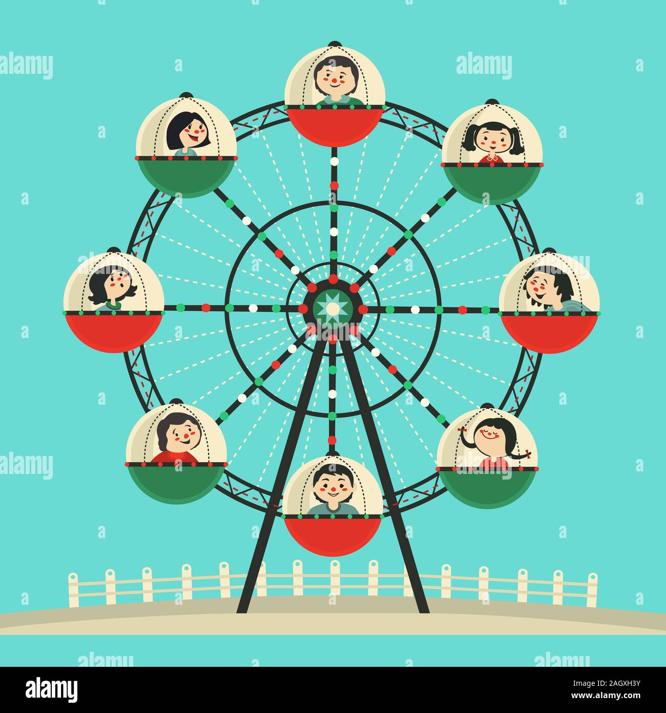 Happy kids ride Ferris wheel vector icon Stock Vector Image & Art Alamy