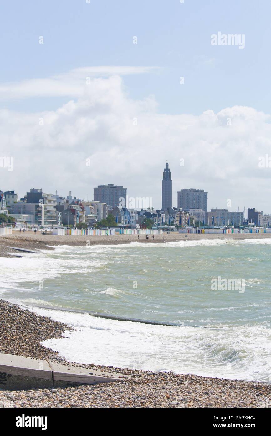 Skyline of the port of Le Havre, Seine-Maritime, Normandy, France. Stock Photo