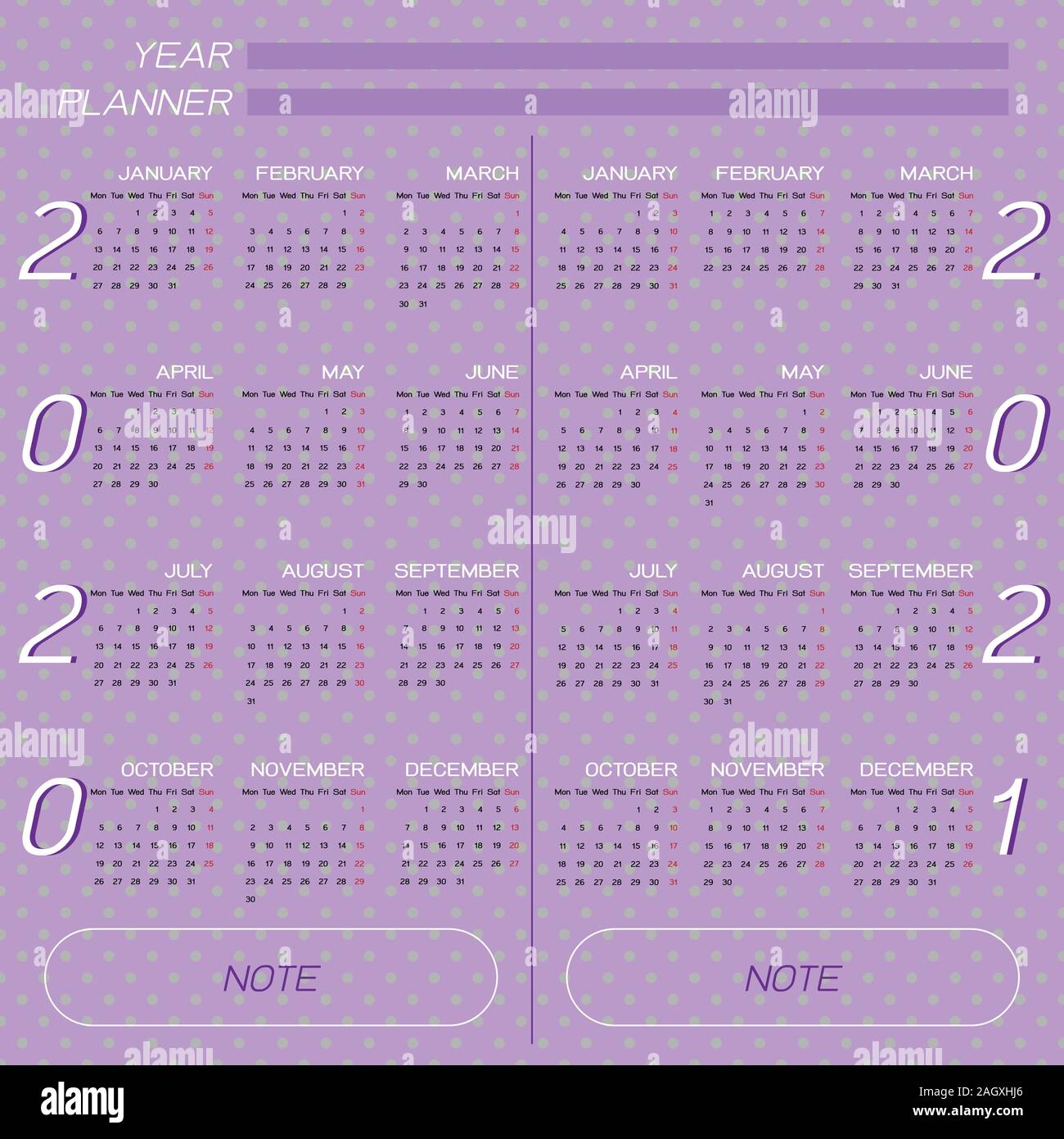 Created year calendar 2020 and 2021 on dot background, stock vector ...