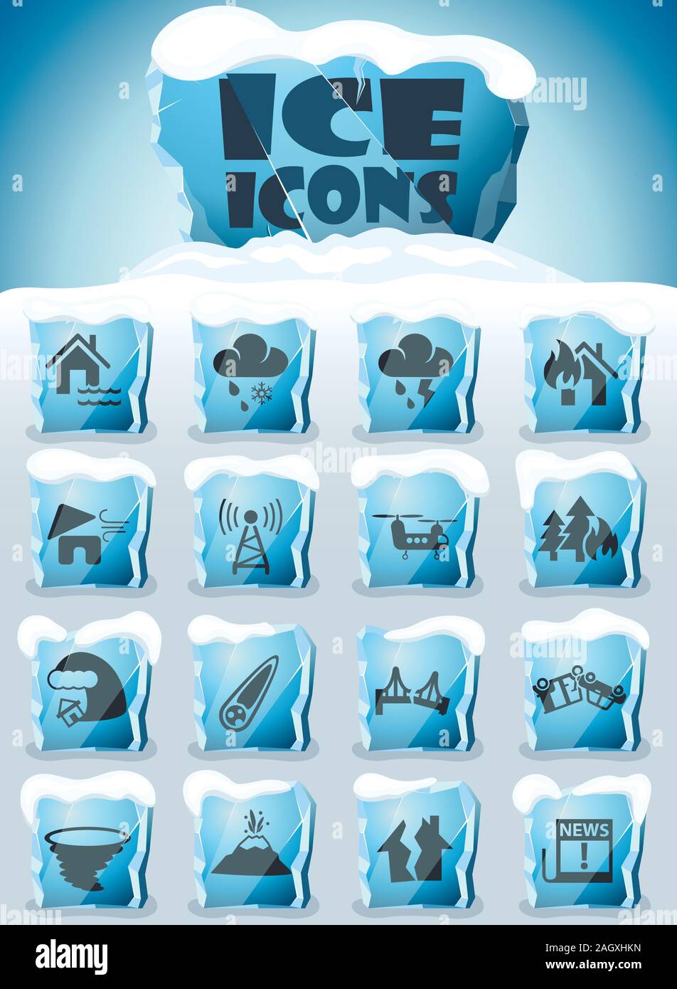 natural disasters icon set Stock Vector