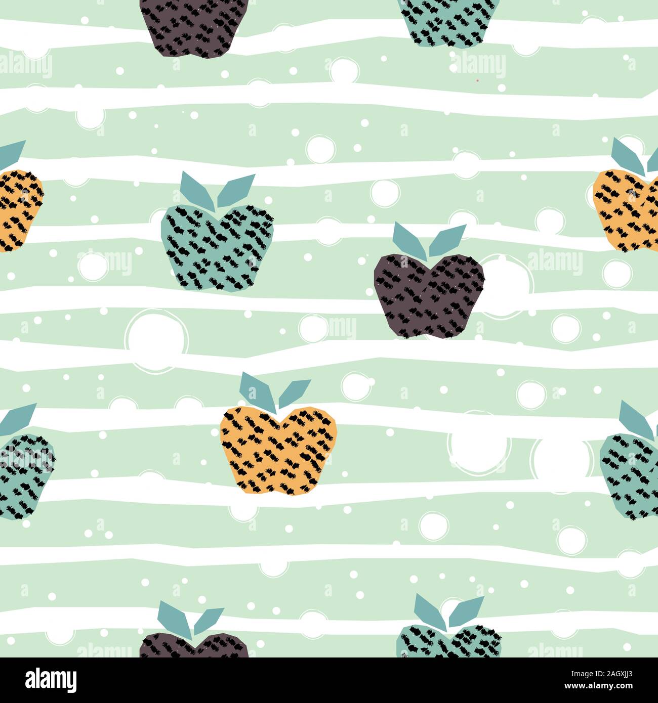 Seamless Hand Drawn Pattern with colorful apples on dark background ...