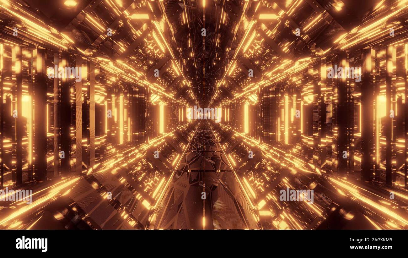 high reflective glowing scifi tunnel corridor with futuristic lights ...