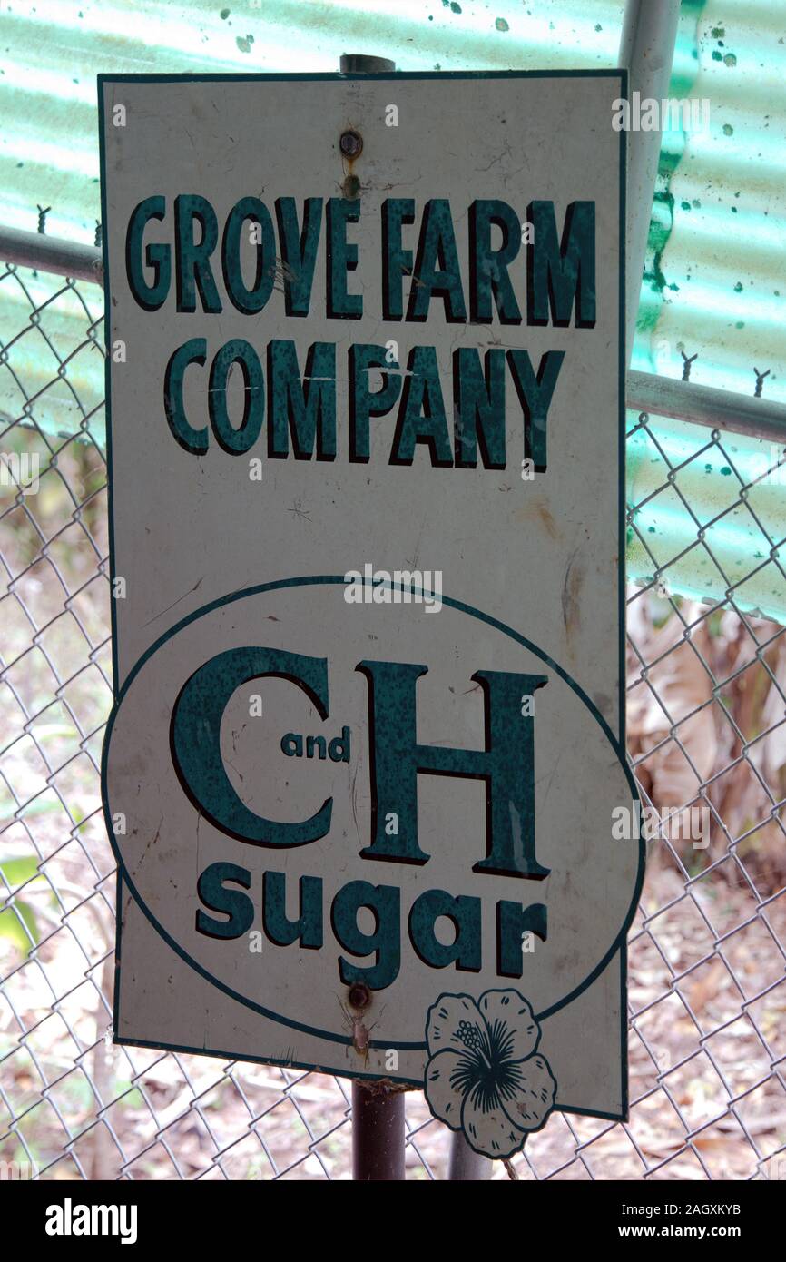 Isolated Grove Farm Company / C and H Sugar sign. Stock Photo