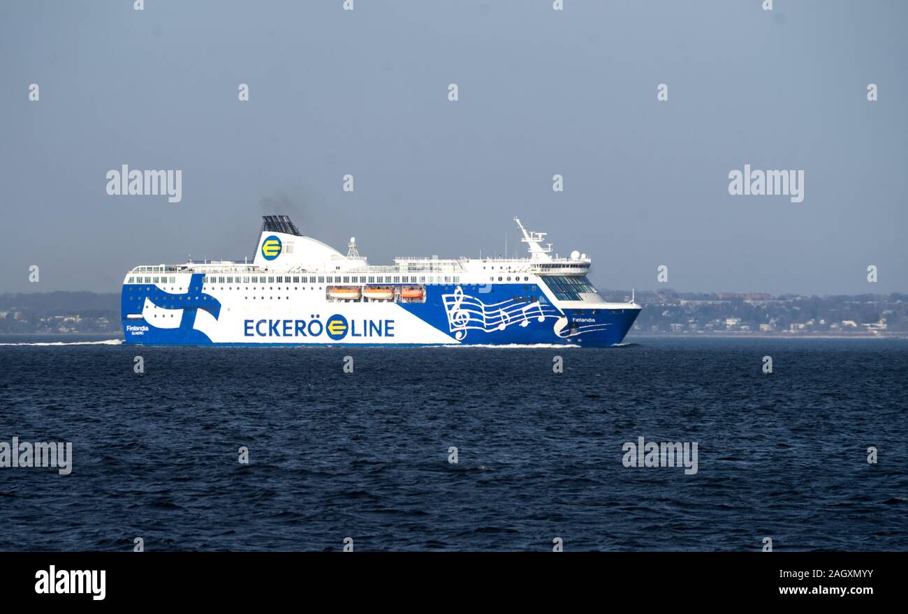 20 April 2019, Tallinn, Estonia. High-speed passenger and car ferry of the Finnish shipping concern Eckero Line Finlandia in the port of Tallinn. Stock Photo