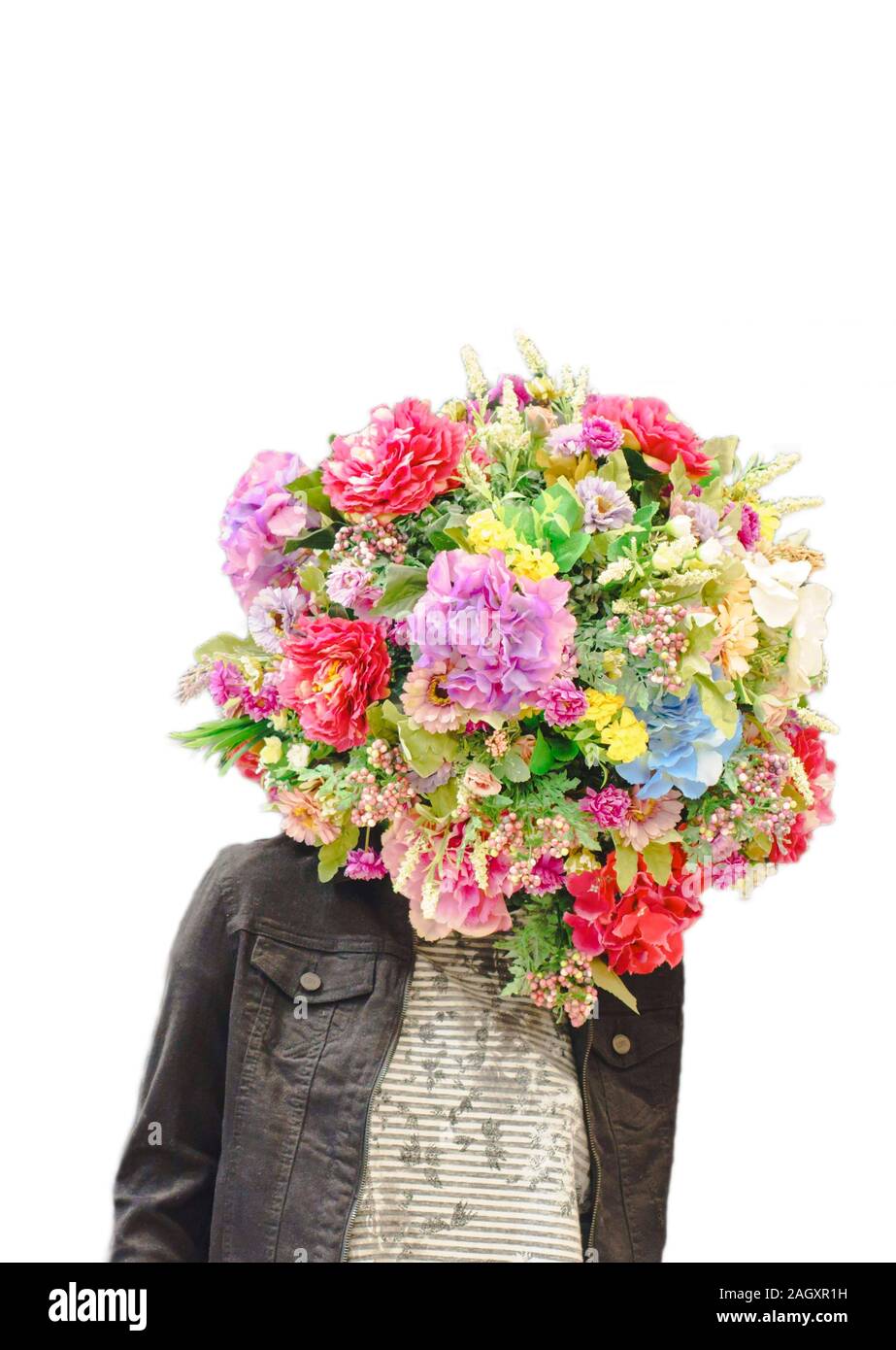 Mannequin in mask with with flowers. Isolated Stock Photo