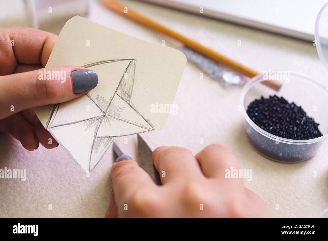 Creativity Imagination Inspiration And Concept Close Up Of Female Hands Drawing With Pencil Stock Photo Alamy