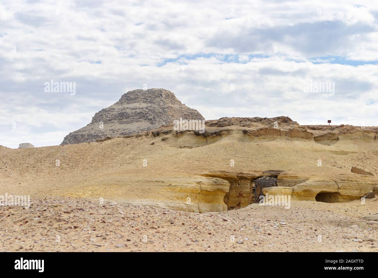 View of the Step Pyramid of Djoser in Saqqara (or Sakkara), an ancient burial ground in Egypt, the necropolis of the Ancient Egyptian capital, Memphis Stock Photo
