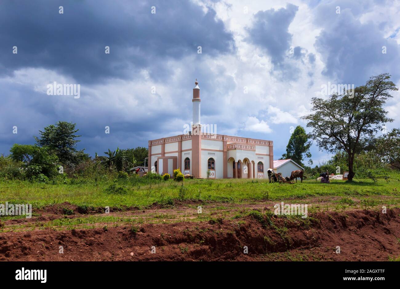 View of a typical small roadside Muslim mosque outside a village in the ...
