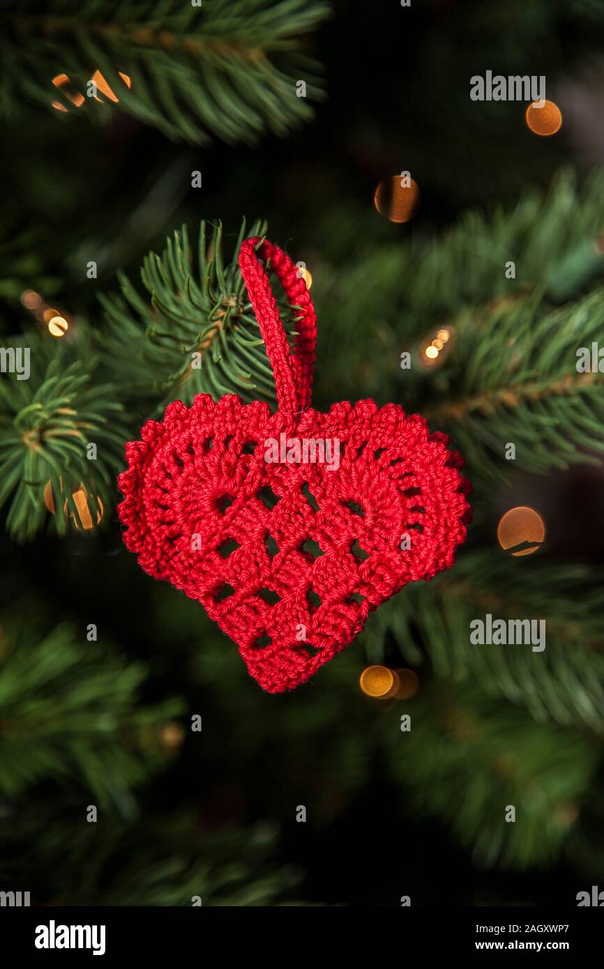 Scandinavian Christmas Crochet Red Heart Christmas Ornament Vintage Iceland Europe December 2019 Stock Photo Alamy