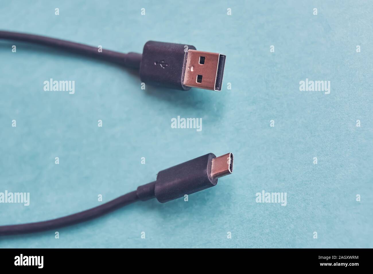 Closeup of USB cable.USB and type C on colorful background Stock Photo ...