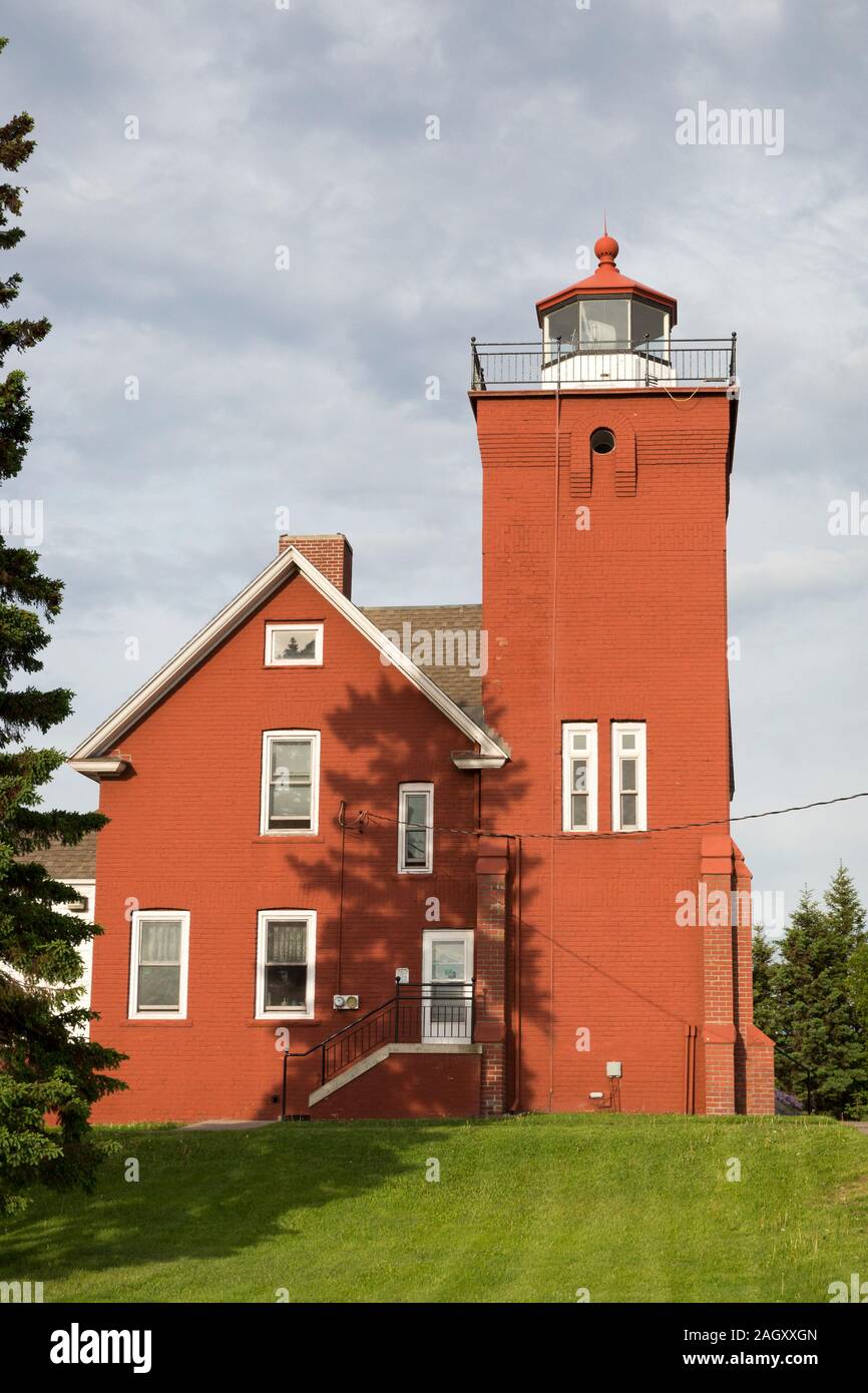 Two Harbors Lighhouse with a DCB-224 aerobeacon light which shines an average of 17 nautical miles over the North Shore of Lake Superior, Minnesota. Stock Photo