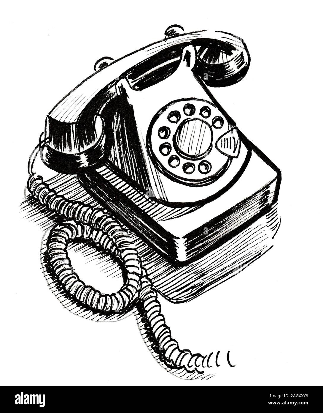 Retro telephone, hand draw sketch vector. - Stock Illustration [57003047] -  PIXTA