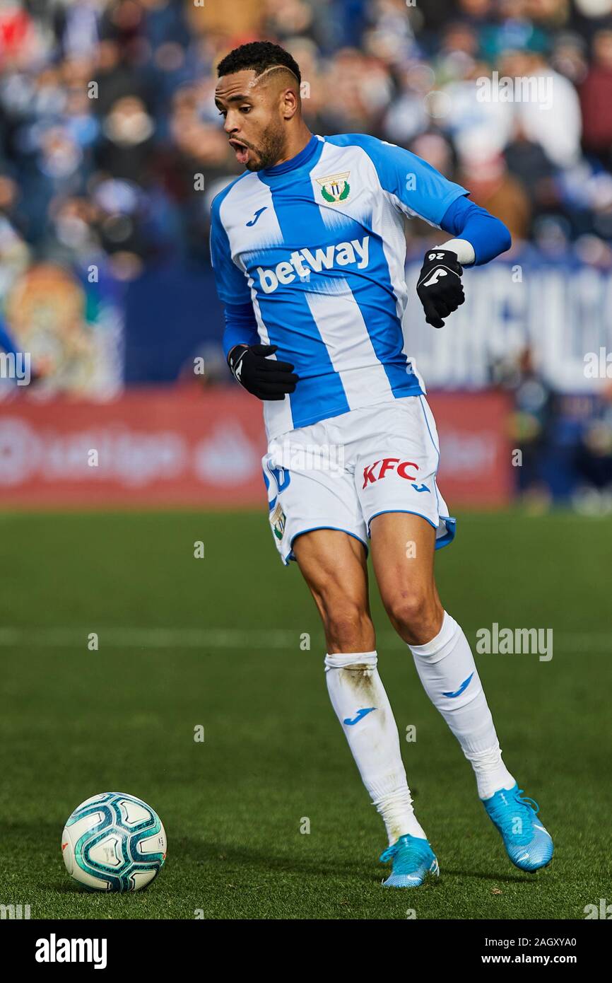 Youssef En-Nesyri of CD Leganes seen in action during the La Liga match between CD Leganes and RCD Espanyol at Butarque Stadium in Leganes.(Final score: CD Leganes 2:0 RCD Espanyol) Stock Photo