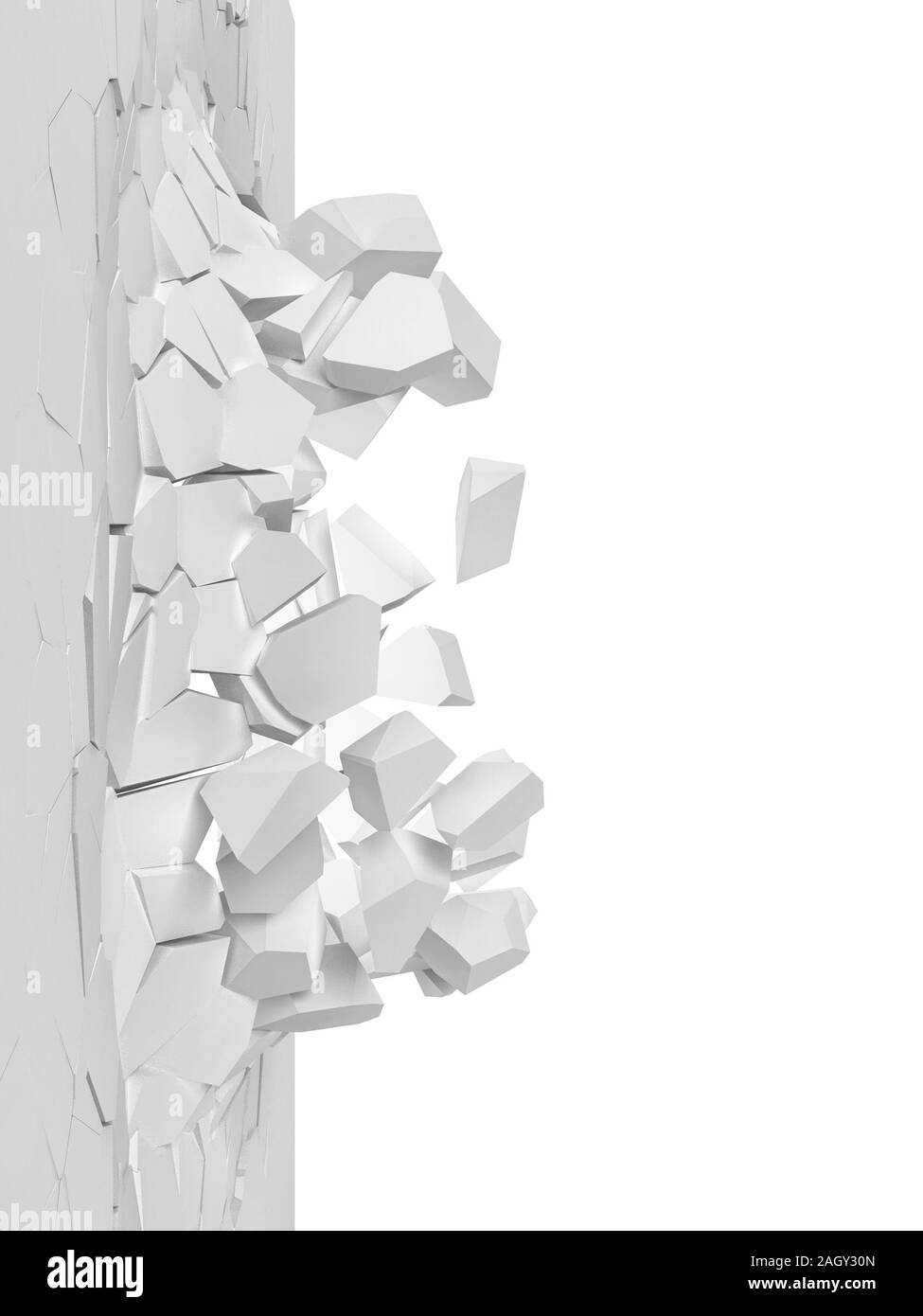 Broken wall. 3d illustration isolated on white background Stock Photo