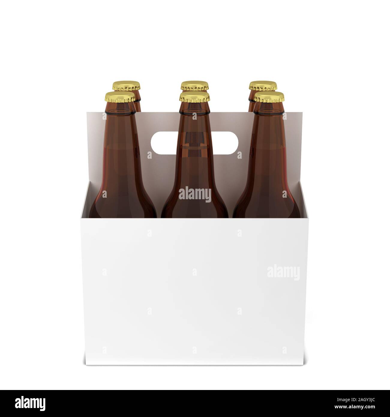 Beer bottles six pack. 3d illustration isolated on white background Stock Photo