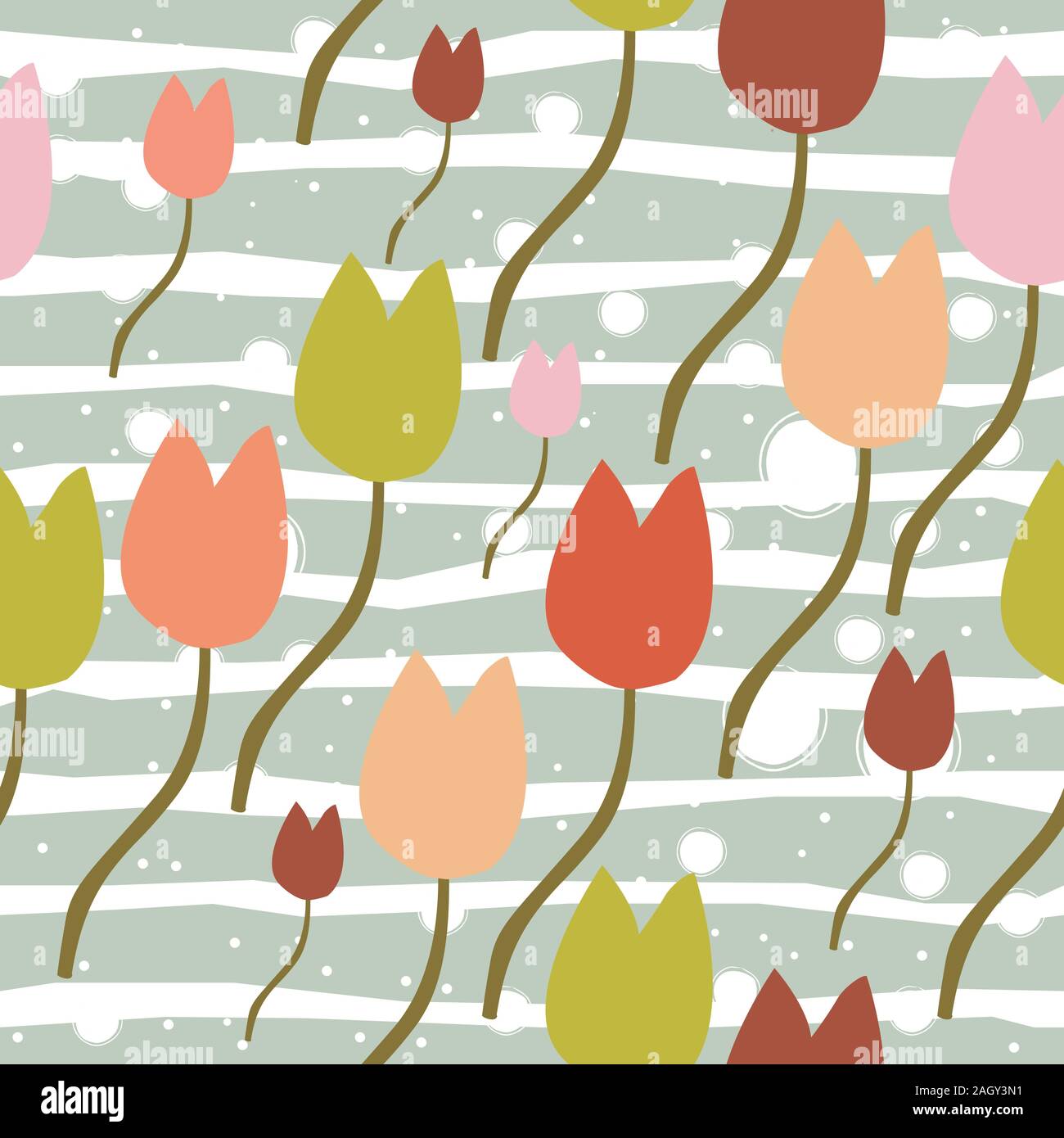 Seamless Pattern with Cute Flowers. Hand Drawn Scandinavian Style ...