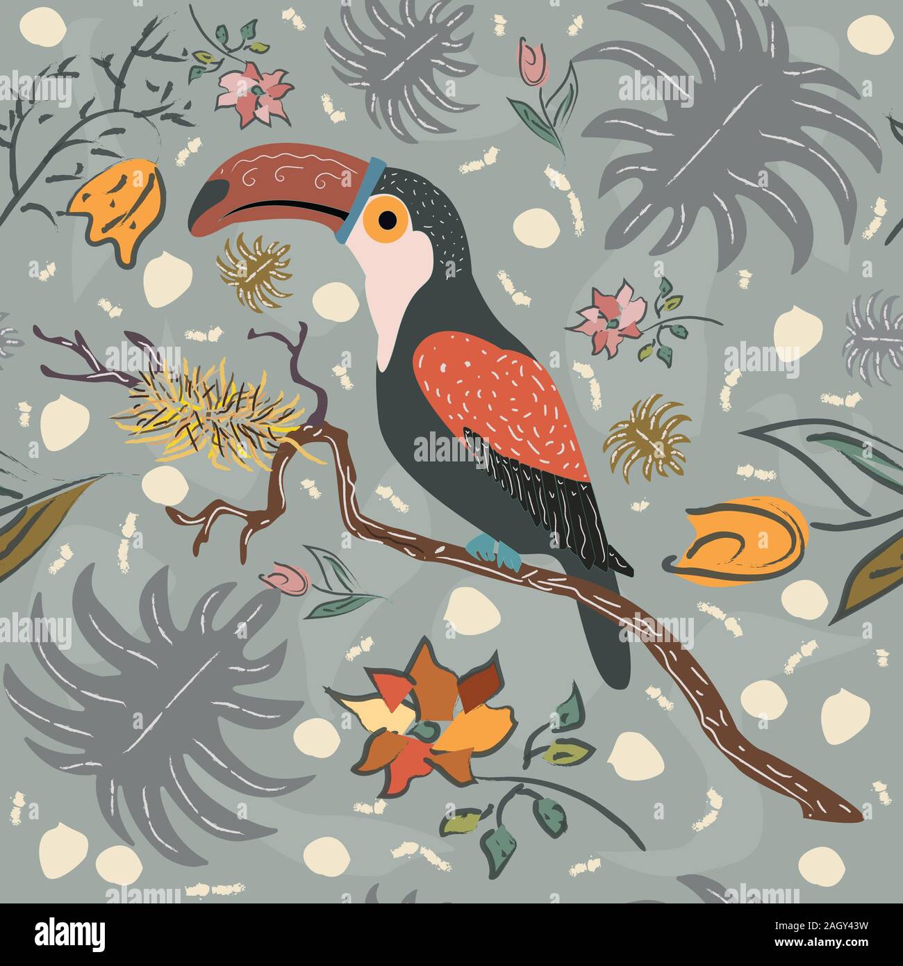 Bird Toucan Seamless Pattern. Vector illustration Stock Vector Image ...