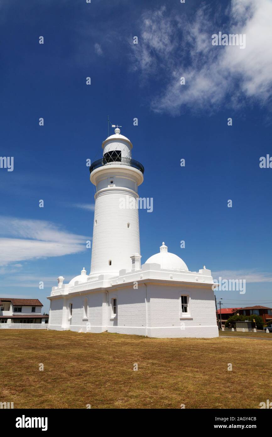 MacQuarie Lighthouse, or lightstation, aka South Head Upper Light; Dunbar Head, Old South Head Road, Signal Hill park, Sydney Australia Stock Photo