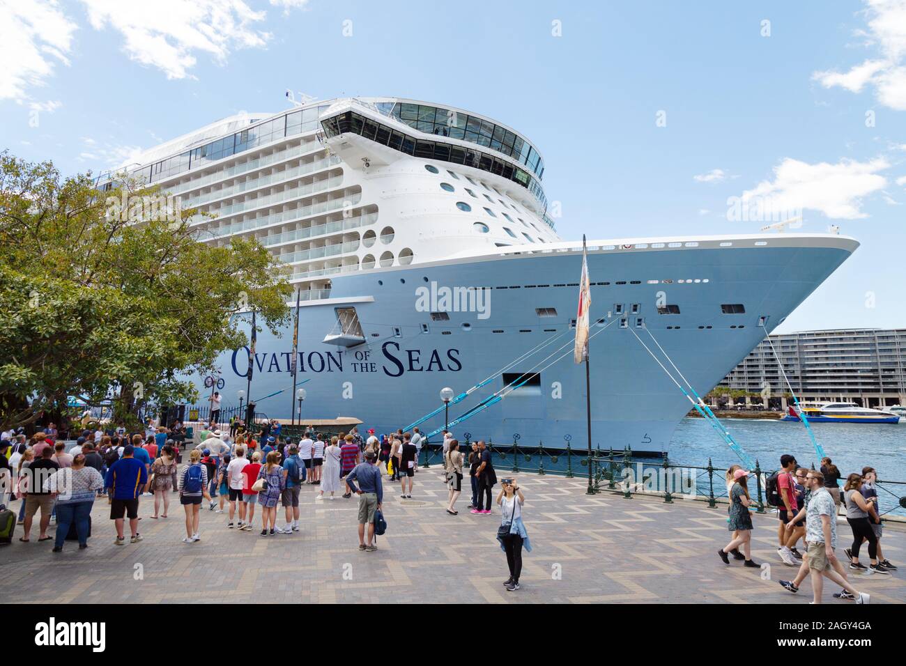 Royal Caribbean International cruise ship, Ovation of the Seas moored in Sydney Harbour, Sydney Australia Stock Photo