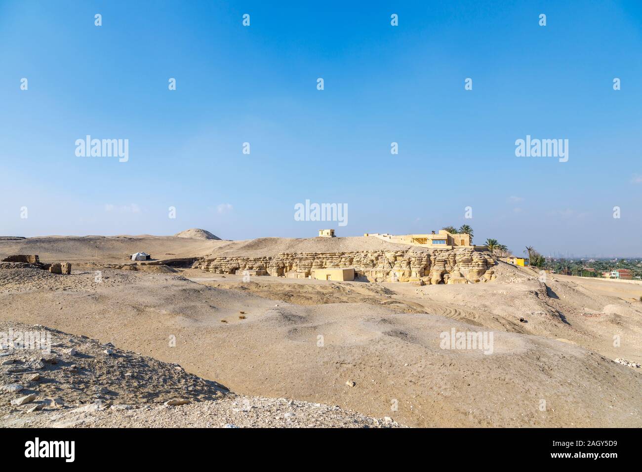 View of the exterior of the modern Imhotep Museum, an archaeological museum in the Saqqara necropolis near Memphis, outside Cairo, Egypt Stock Photo