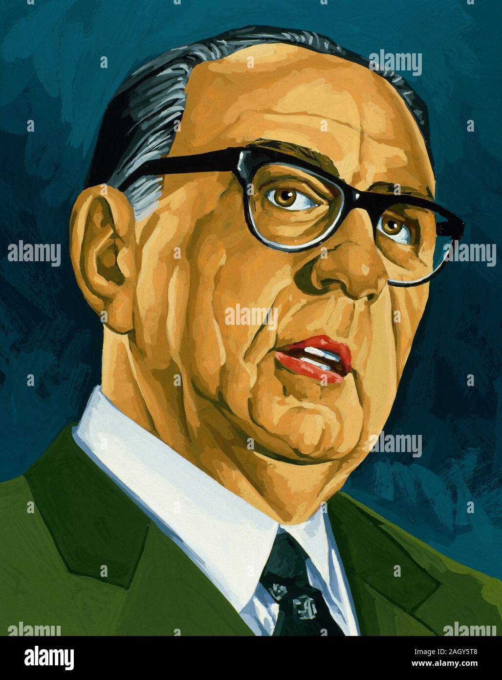 Manuel Aznar Zubigaray (1893-1975). Spanish diplomat under the Franco regime and one of the most important journalists of the 20th century in Spain. Portrait. Drawing and watercolor by the Spanish illustrator Francisco Fonollosa (d. late 20th century). Stock Photo