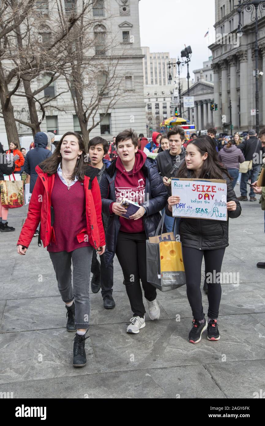 School students and others gather in New York City as part of the Future Fridays international student climate strike movement to tell all levels of g Stock Photo