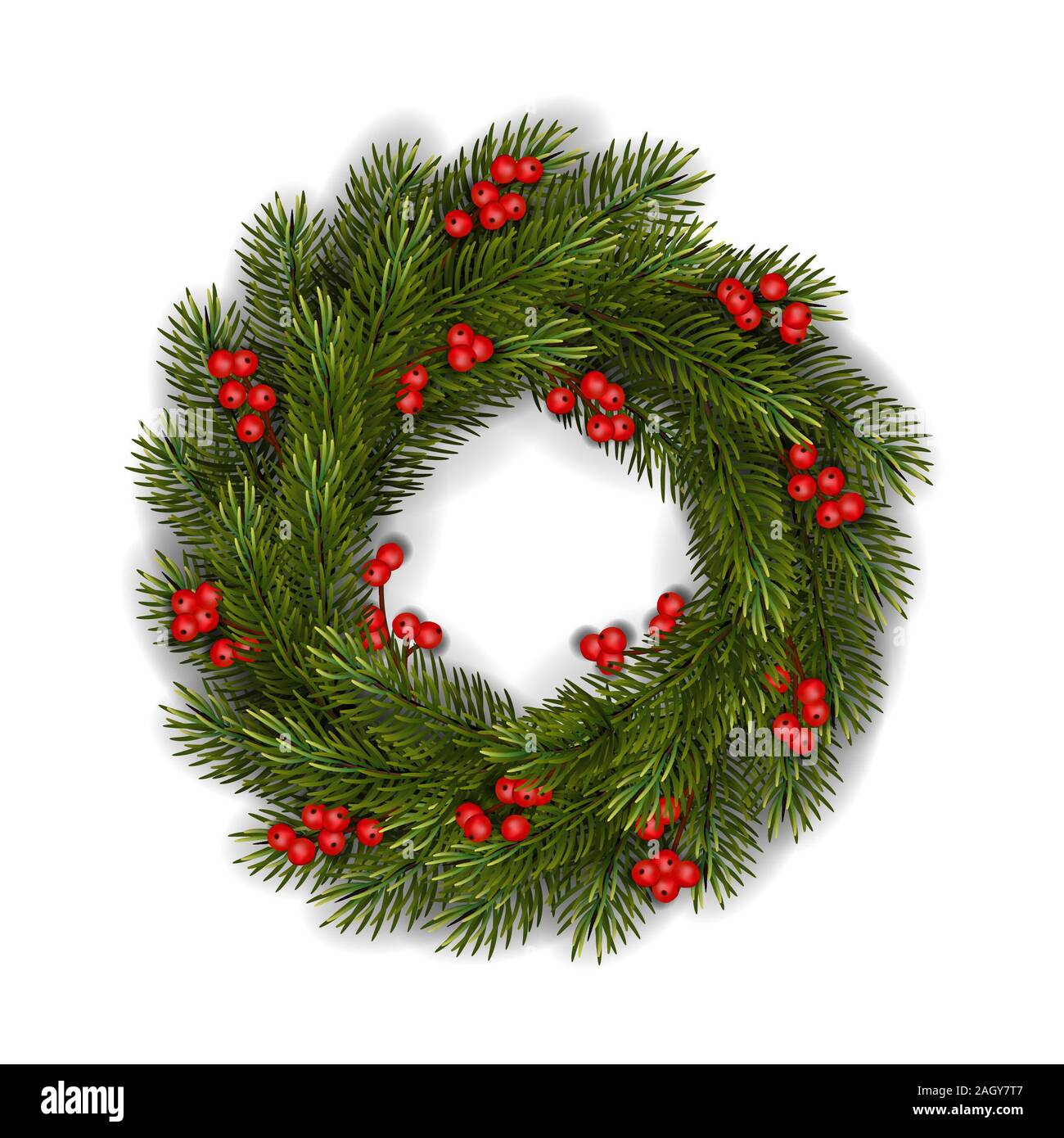 Christmas wreath made of fir branches, isolated on white background ...