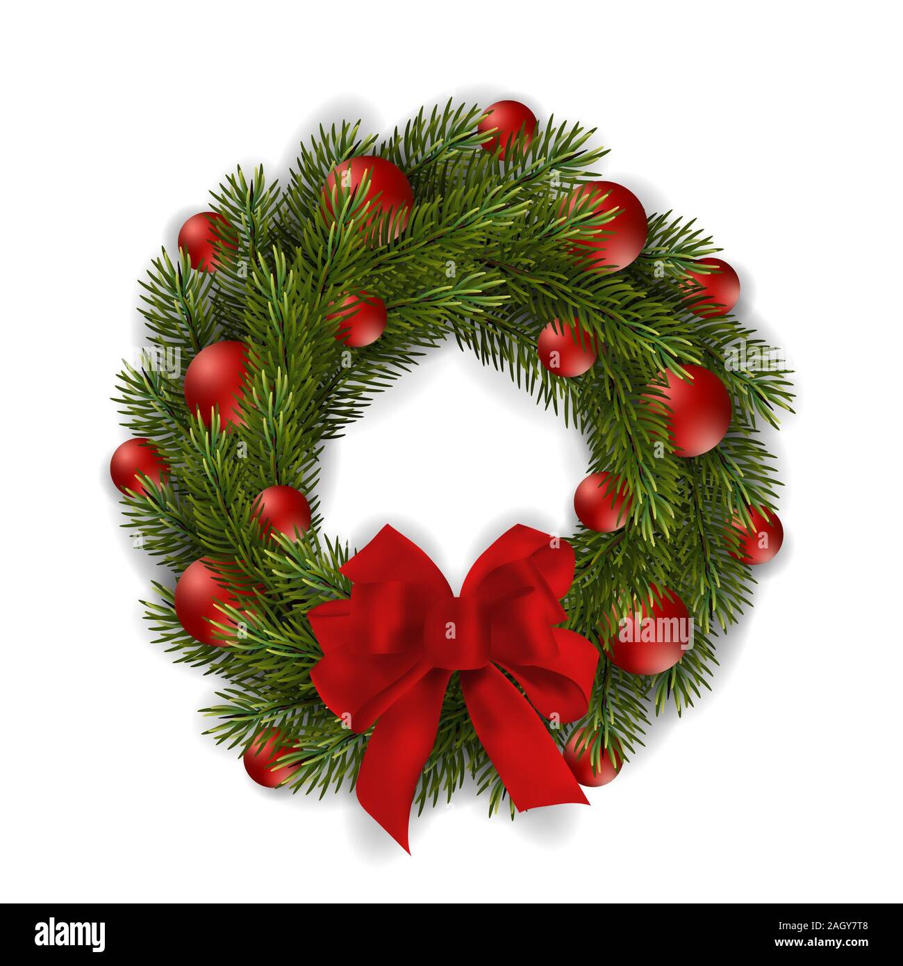Christmas wreath made of fir branches, isolated on white background ...