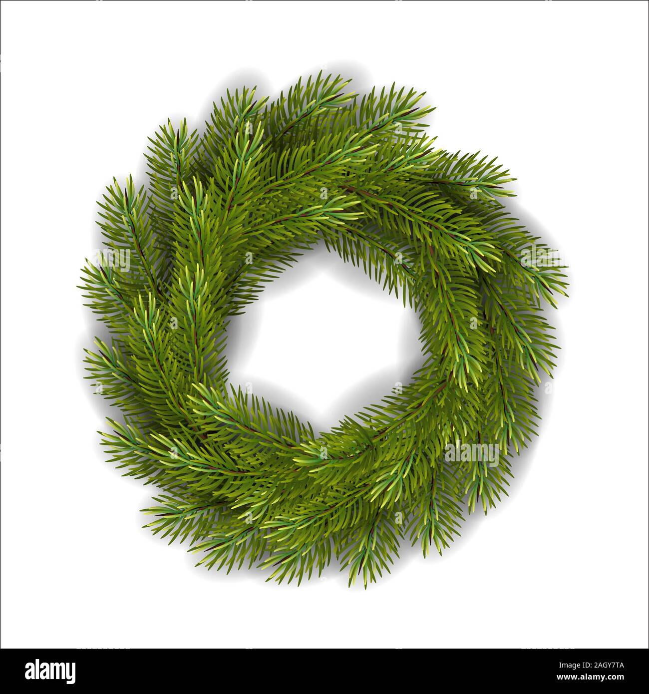 Christmas wreath made of fir branches, isolated on white background ...