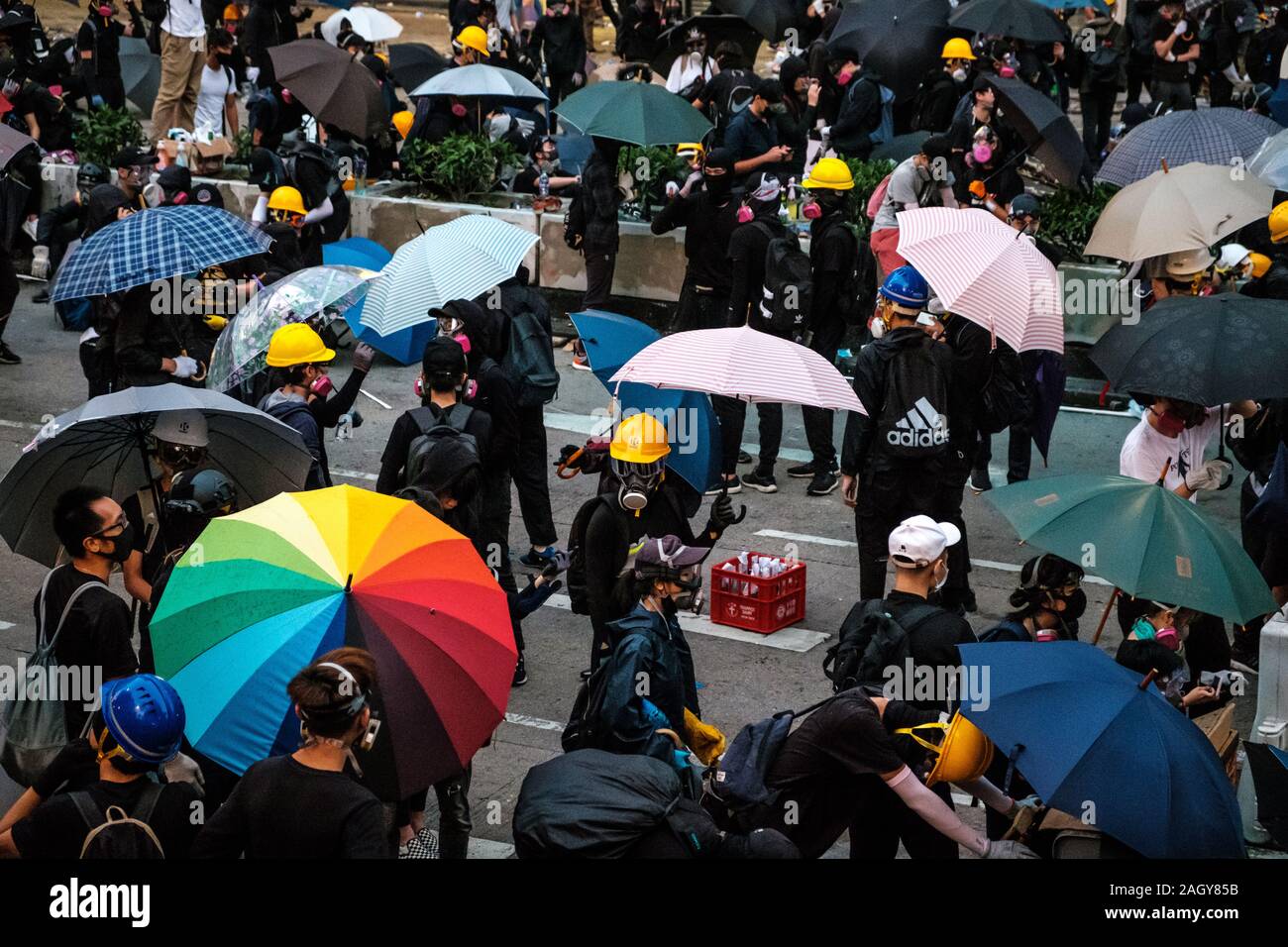 HongKong - November, 2019:  Hong Kong protesters on Nathan Road during the 2019 Anti-Government / Pro-Democracy  protests, a series of demonstrations in Hongkong Stock Photo