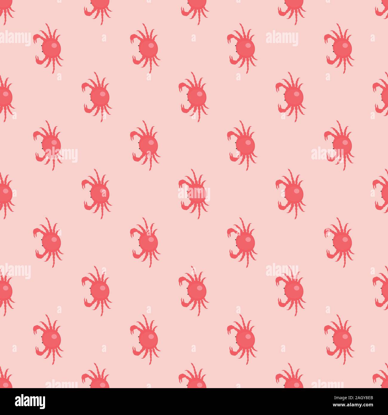 Seamless pattern with red crabs on white background. Vector Illustration Stock Vector