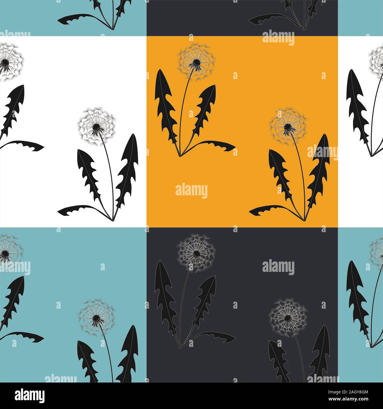 Seamless pattern with dandelions on simple background. Flat design. Vector Illustration Stock Vector