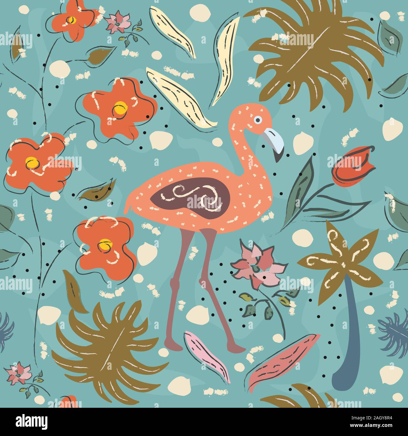 Flamingo Bird Seamless Pattern. Vector illustration Stock Vector Image ...