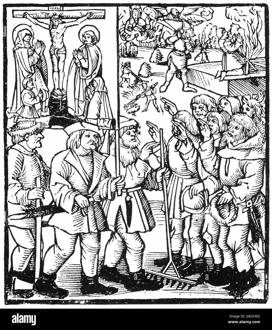 Engraving of German peasant hordes during the revolt of 1524-6 Stock Photo