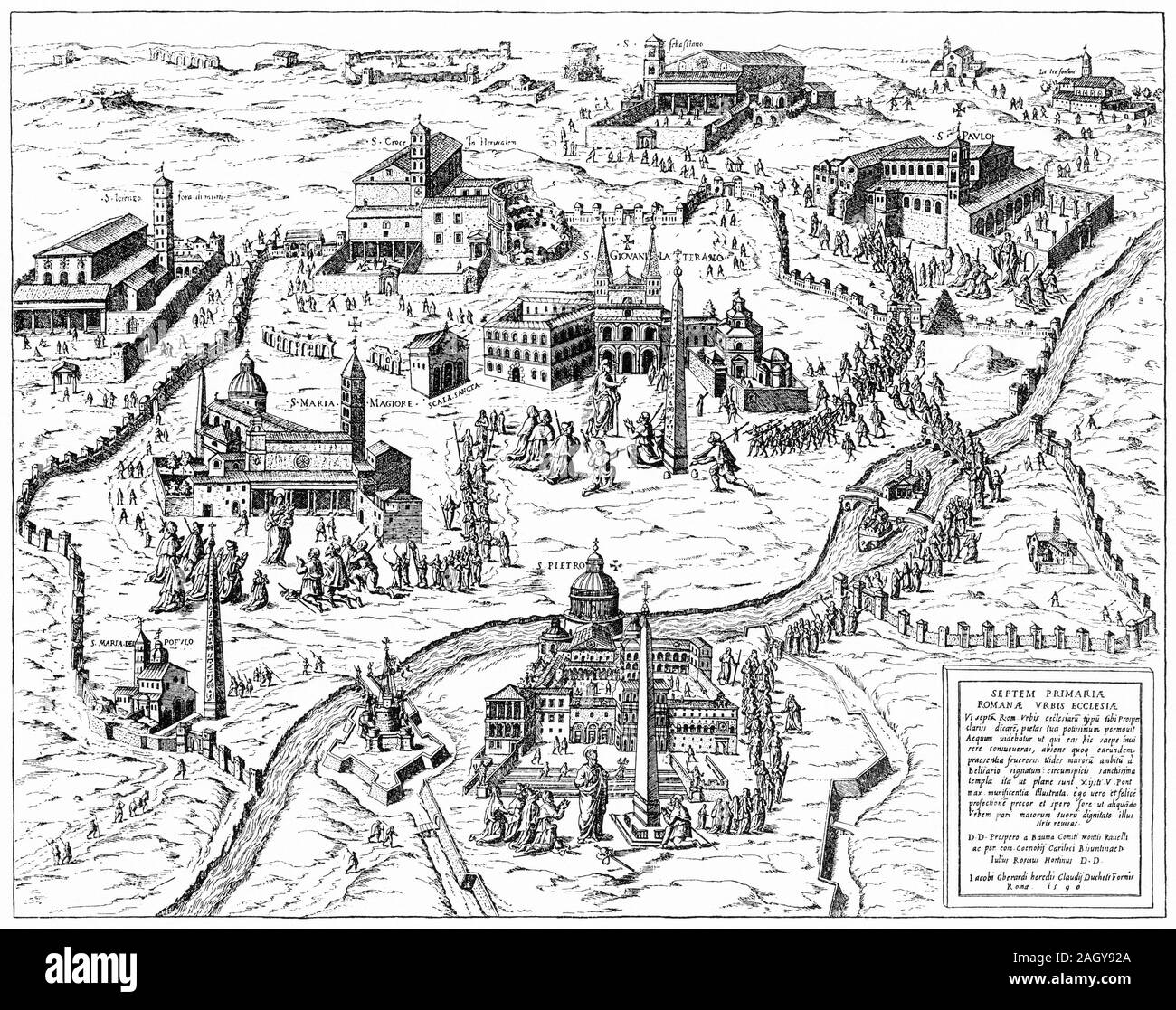 Engraving of the city of Rome in the 16th Century, as known to Martin Luther on his pilgrimage Stock Photo