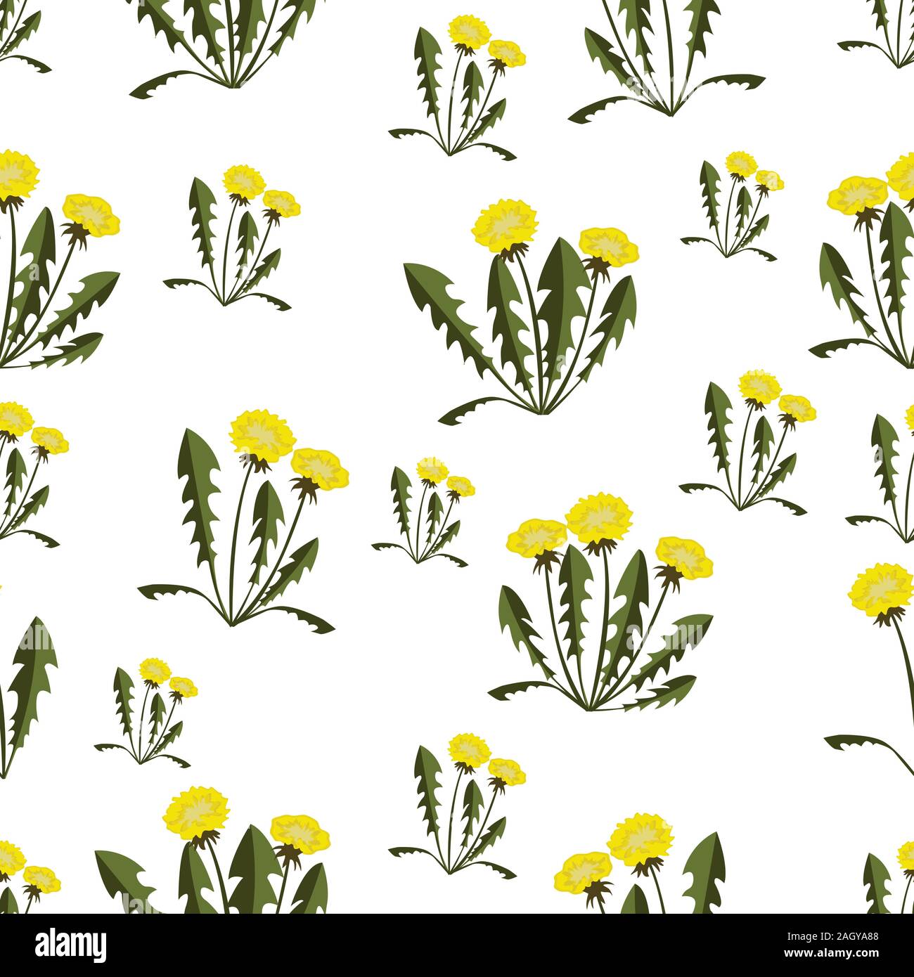 Seamless pattern with dandelions on simple background. Flat design. Vector Illustration Stock Vector