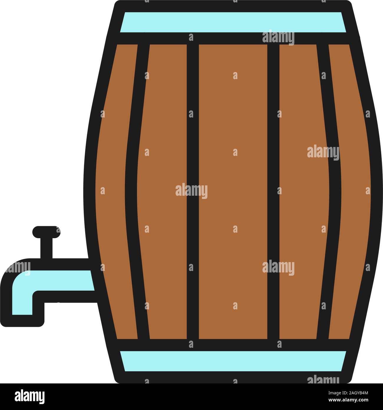 Barrel of beer, barrel with tap, alcohol flat color line icon. Stock Vector