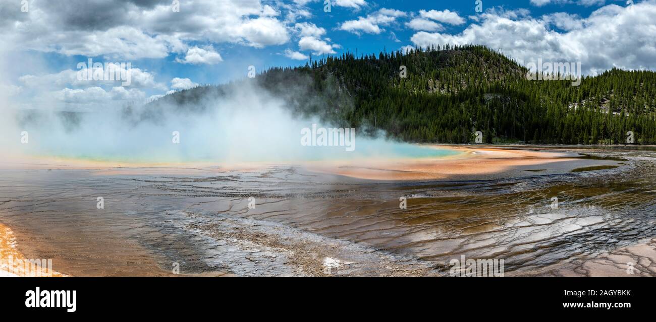 Grand Prismatic Pool panorama at Yellowstone National Park Wyoming, USA Stock Photo