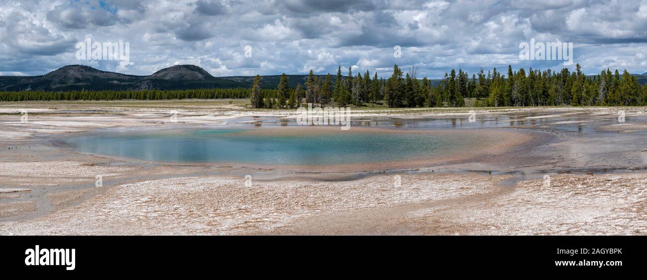 Midway geyser basin Turquoise Pool panorama at Yellowstone National Park Wyoming, USA Stock Photo