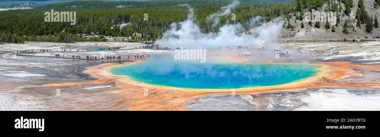 Grand Prismatic Spring Pool panorama at Yellowstone National Park Wyoming, USA Stock Photo