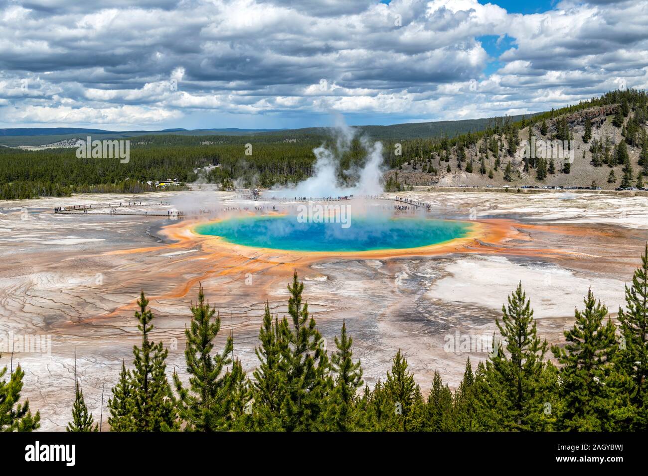Grand Prismatic Spring Pool at Yellowstone National Park Wyoming, USA Stock Photo